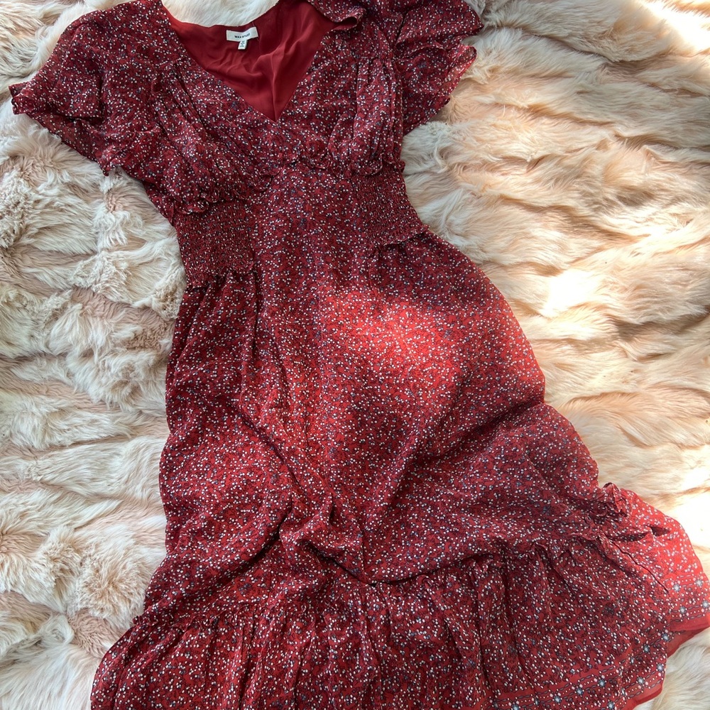 Elegant Red Floral Women's Dress